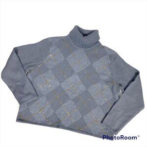 VINTAGE Argyle Collegiate Turtleneck Sweater Periwinkle Blue Academia